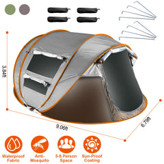 1Pc 5-8 Person Tent Automatic Setup Camping Tent Waterproof Instant Setup Tent With 4 Mosquito Net Windows Carrying Bag For Hiking Climbing Adventure Fishing