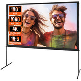 Projector Screen With Stand, 100 Inch 16:9 4K 1080 HD Outdoor Movie Screen With Stand, Wrinkle-Free Projection Screen With Bar Feet And Carry Bag, For Home Theater Cinema Backyard Movie Night