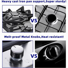 Kitchen Gas Cooktop 2 Dual Burners Tempered Glass Countertop Drop-in Gas Hob