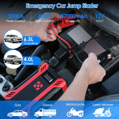 1Pc Car Jump Starter With Air Compressor Portable Car Battery Booster With Digital Tire Inflator With 2000mAh Peak Current For 12V Car 6.5L Gas Or 4.0L Diesel Engines