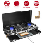 3 Burner Camping Stove 20000 BTU Portable Foldable Propane Stove With Toast Tray Windshield Portable Handle Outdoor Cooking Gas Stove For RV Camping BBQ Picnic