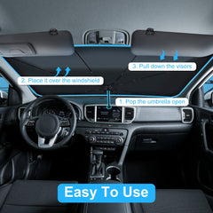 1Pc 57x33In Foldable Car Sun Umbrella Universal Sun Blocker Shield Shade Silver Titanium Sun Protector With Carry Bag For Car Truck SUV