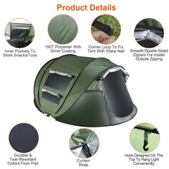 1Pc 5-8 Person Tent Automatic Setup Camping Tent Waterproof Instant Setup Tent With 4 Mosquito Net Windows Carrying Bag For Hiking Climbing Adventure Fishing