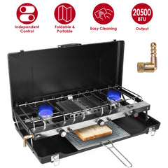 3 Burner Camping Stove 20000 BTU Portable Foldable Propane Stove With Toast Tray Windshield Portable Handle Outdoor Cooking Gas Stove For RV Camping BBQ Picnic